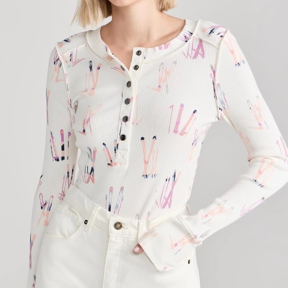 Free People FP Movement Women's Rally Printed Long-Sleeve Henley Knit Layer Skis - Picture 4 of 16